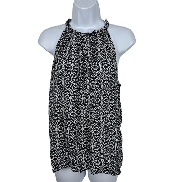 Cynthia Rowley Blouse Size S Navy White Print Sleeveless Flowy Halter Neck - Picture 1 of 9